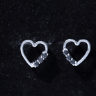 Open Heart Stud Earrings with Three Lab-Created Black Diamond Lab Created Black Diamond - ( AAAA ) - Quality - Rosec Jewels