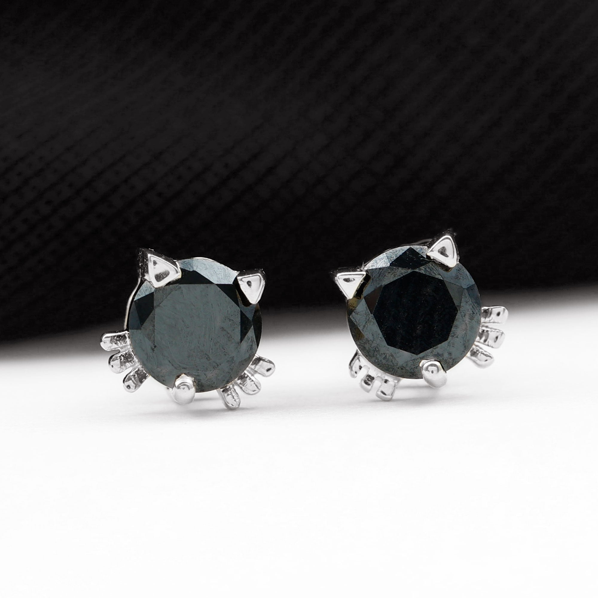 5 MM Round Lab Created Black Diamond Solitaire Cat Stud Earrings Lab Created Black Diamond - ( AAAA ) - Quality - Rosec Jewels