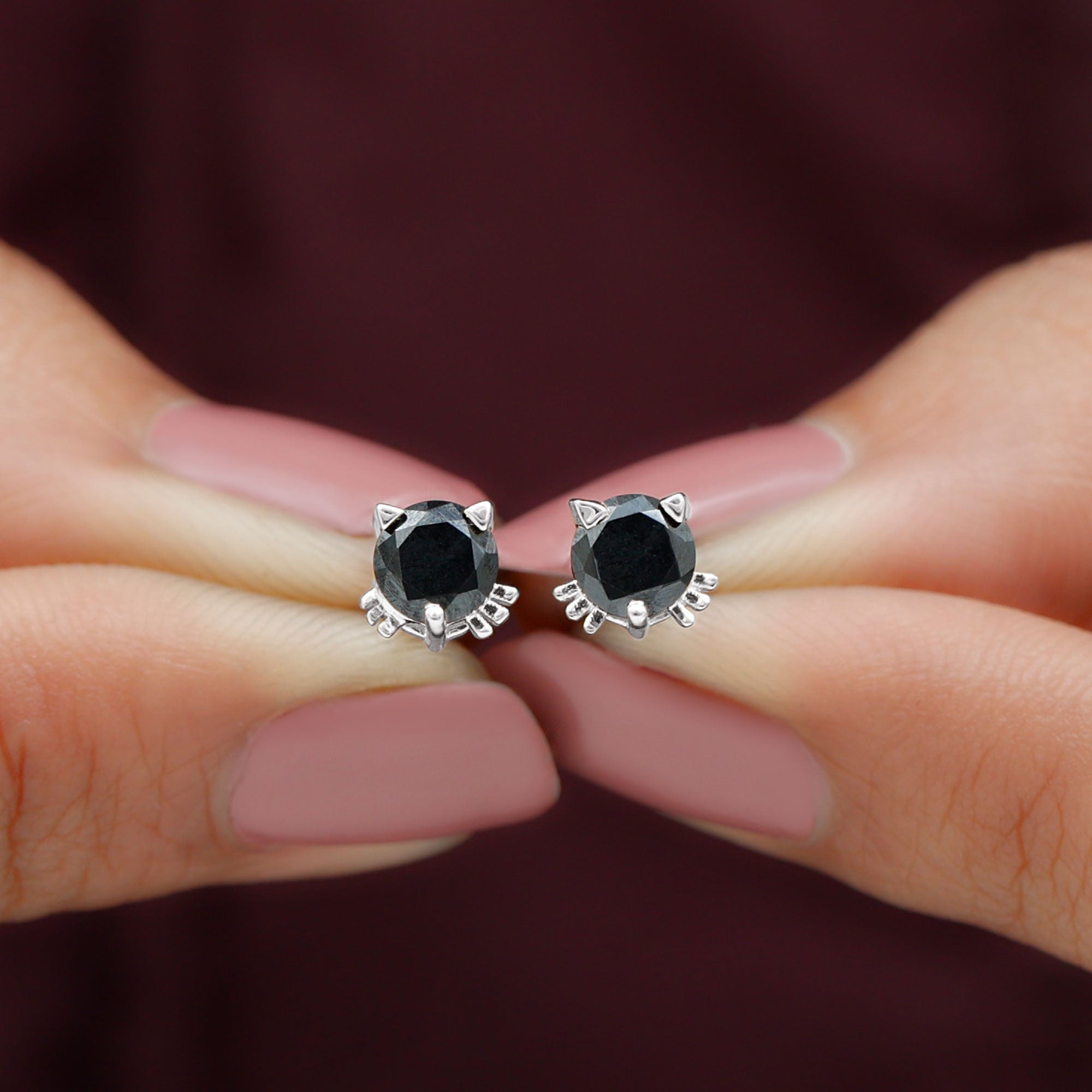 5 MM Round Lab Created Black Diamond Solitaire Cat Stud Earrings Lab Created Black Diamond - ( AAAA ) - Quality - Rosec Jewels