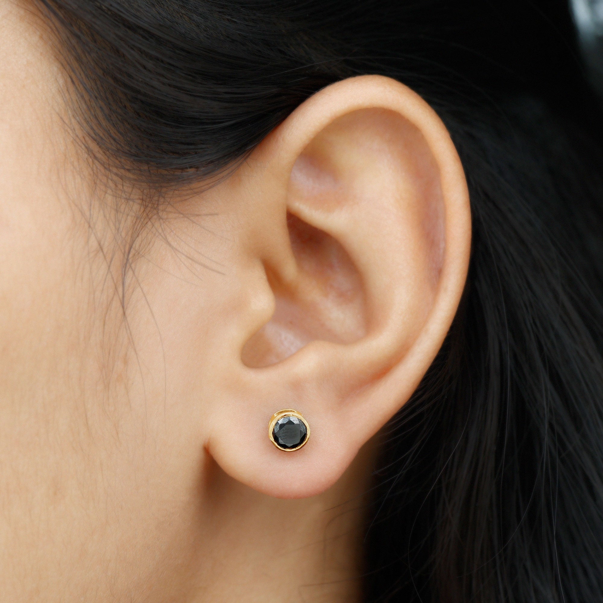 5 MM Black Onyx Solitaire Stud Earring in Bezel Setting Black Onyx - ( AAA ) - Quality - Rosec Jewels