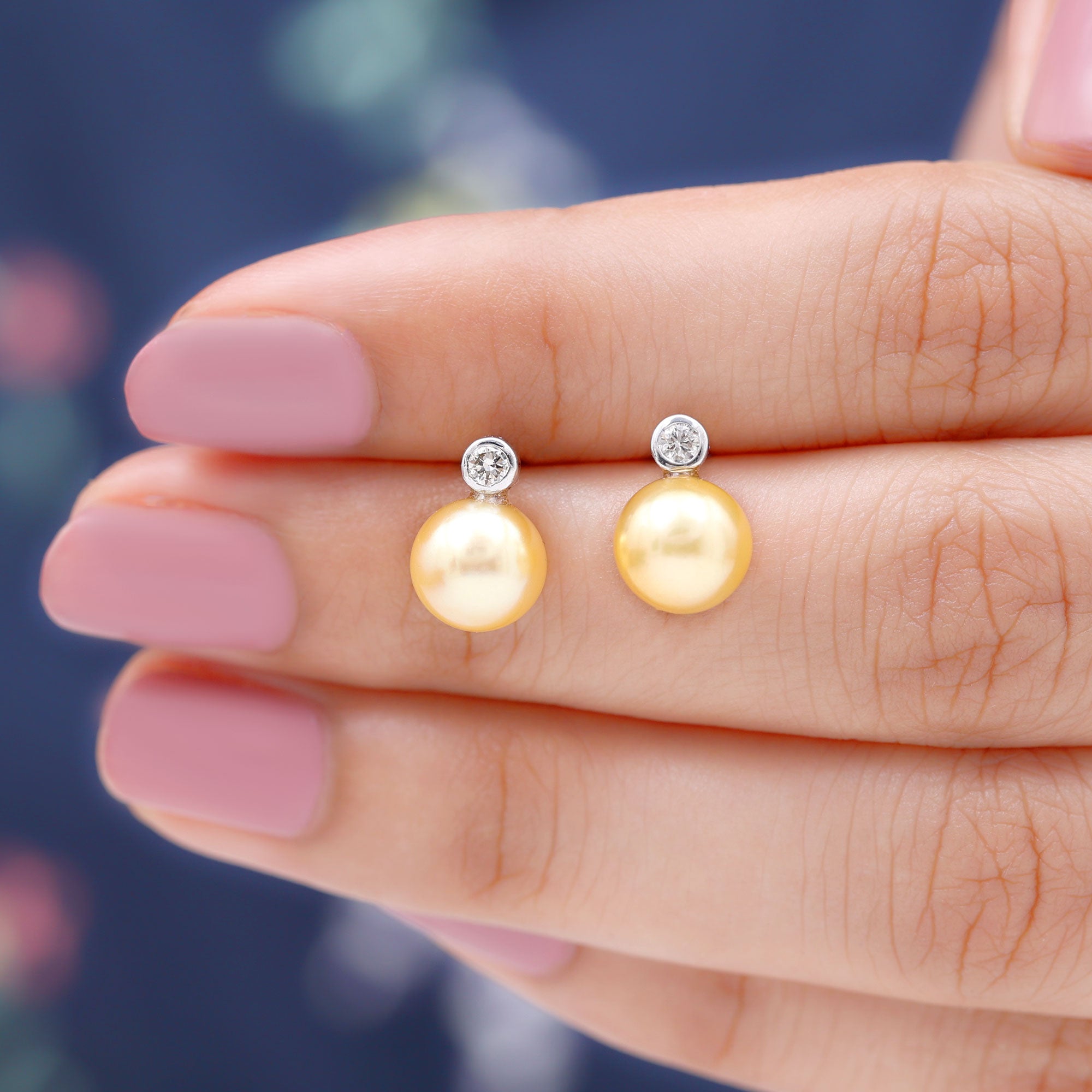 Bead Set South Sea Pearl Elegant Stud Earring with Diamond South Sea Pearl - ( AAA ) - Quality - Rosec Jewels