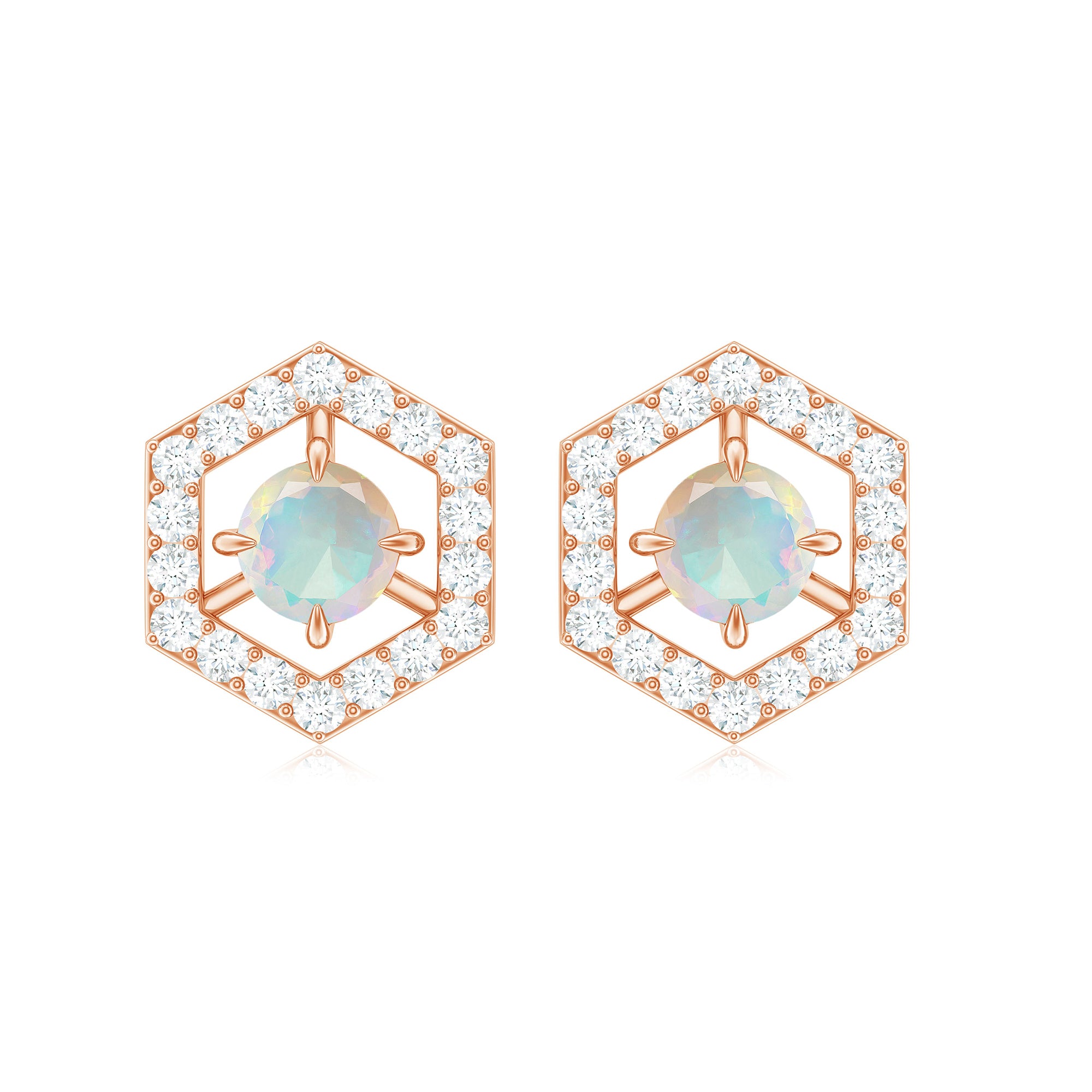 1 CT Minimal Ethiopian Opal and Diamond Geometric Stud Earrings Ethiopian Opal - ( AAA ) - Quality - Rosec Jewels