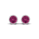 Round Pink Tourmaline Solitaire Stud Earrings Pink Tourmaline - ( AAA ) - Quality - Rosec Jewels