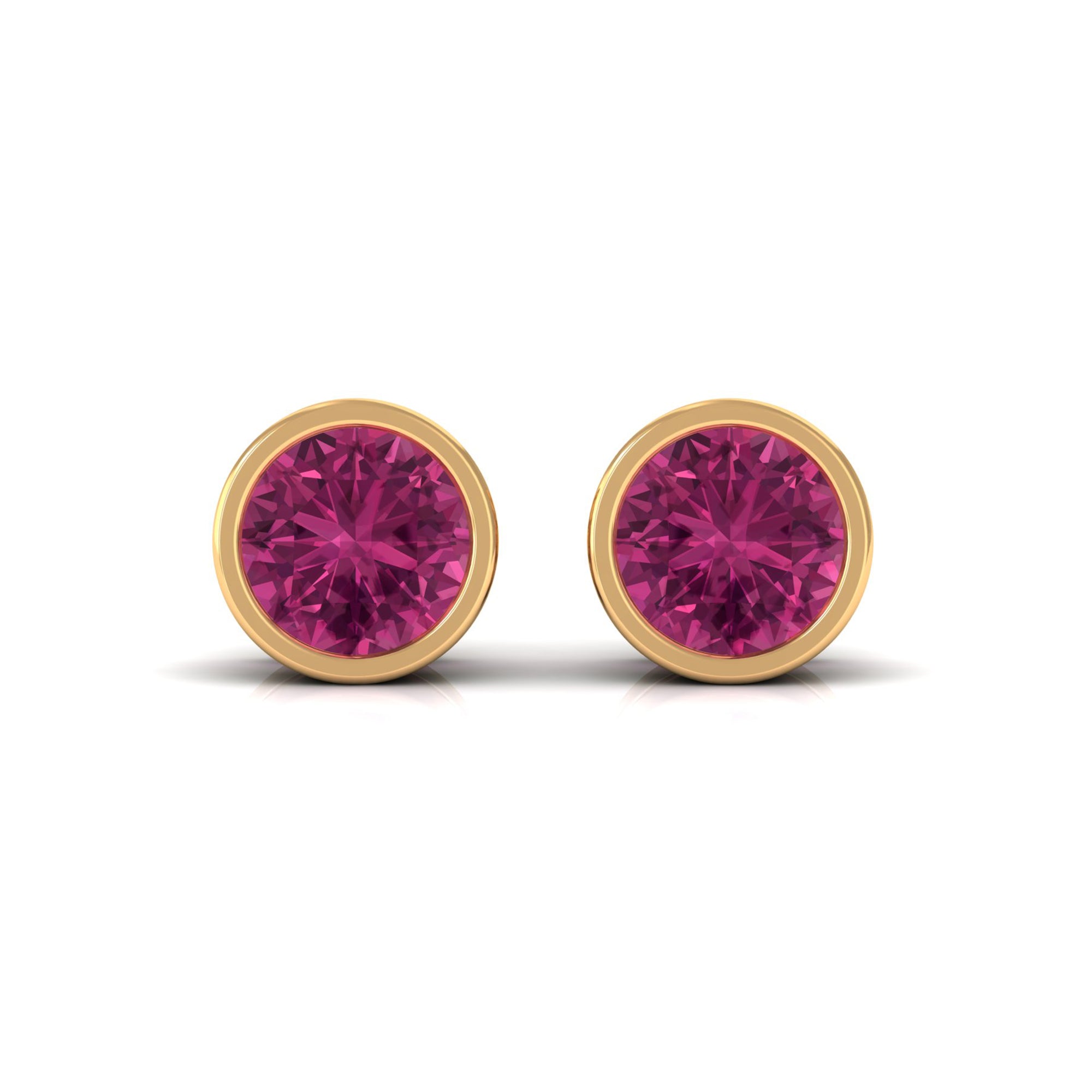 Round Pink Tourmaline Solitaire Stud Earrings Pink Tourmaline - ( AAA ) - Quality - Rosec Jewels