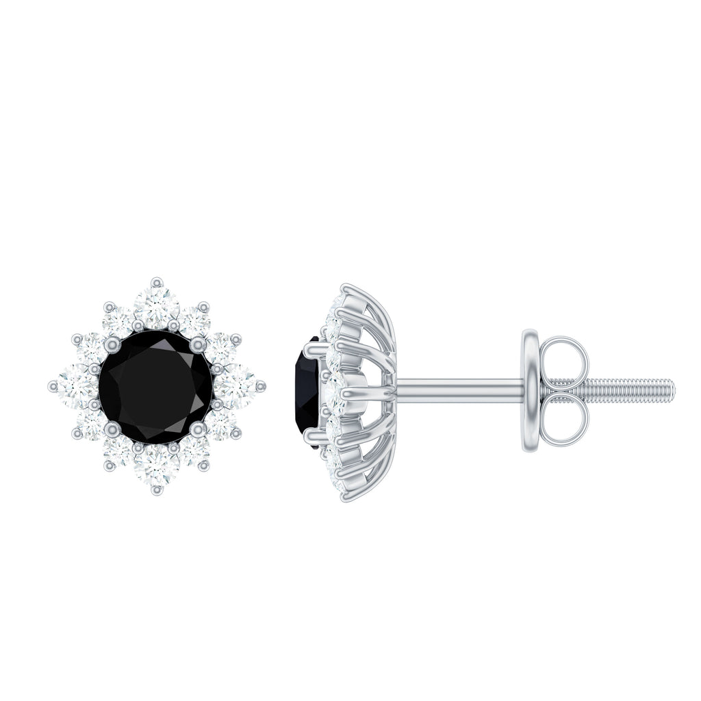 1 CT Classic Black Onyx Stud Earrings with Diamond Halo Black Onyx - ( AAA ) - Quality - Rosec Jewels