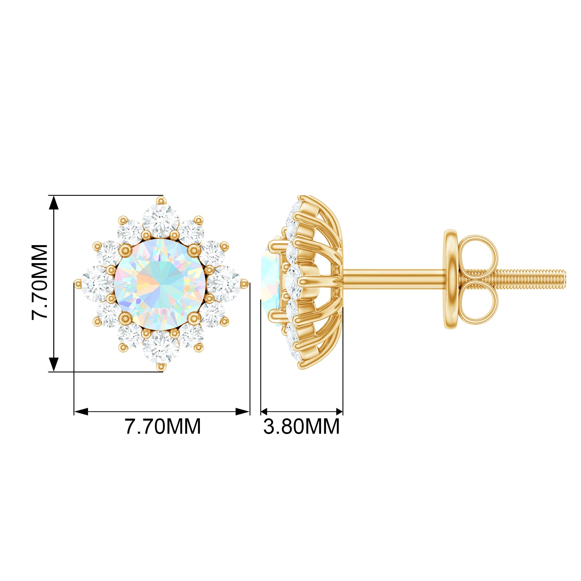 1 CT Classic Ethiopian Opal Stud Earrings with Diamond Halo Ethiopian Opal - ( AAA ) - Quality - Rosec Jewels