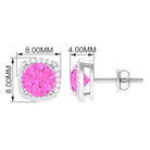 Round Pink Sapphire and Diamond Classic Halo Stud Earrings Pink Sapphire - ( AAA ) - Quality - Rosec Jewels