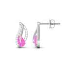 Pear Shape Pink Sapphire and Diamond Leaf Stud Earrings Pink Sapphire - ( AAA ) - Quality - Rosec Jewels
