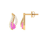 Pear Shape Pink Sapphire and Diamond Leaf Stud Earrings Pink Sapphire - ( AAA ) - Quality - Rosec Jewels