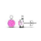 Bezel Set Round Pink Sapphire and Diamond Solitaire Stud Earrings Pink Sapphire - ( AAA ) - Quality - Rosec Jewels