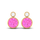 Bezel Set Round Pink Sapphire and Diamond Solitaire Stud Earrings Pink Sapphire - ( AAA ) - Quality - Rosec Jewels
