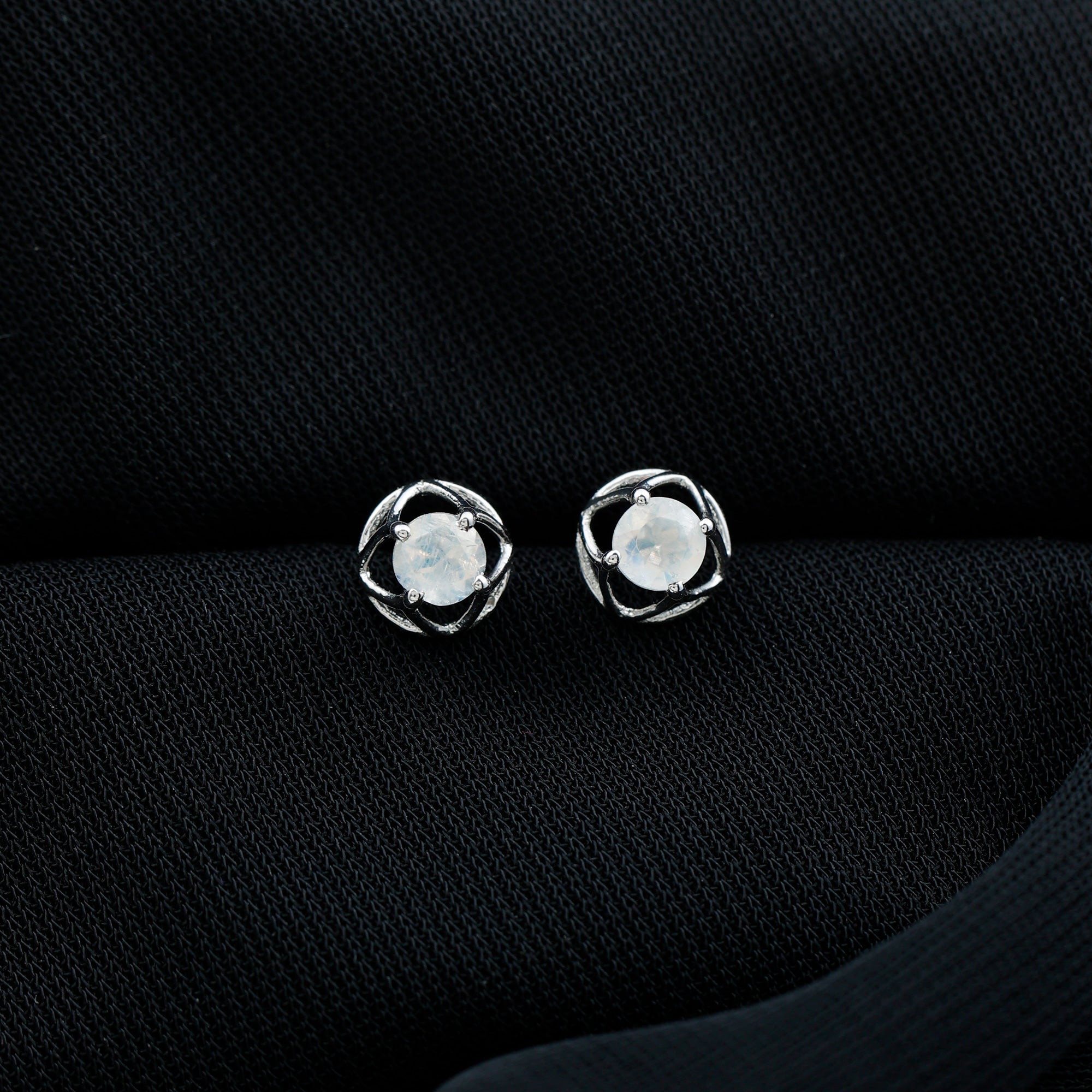 Solitaire Moonstone Flower Stud Earrings Moonstone - ( AAA ) - Quality - Rosec Jewels