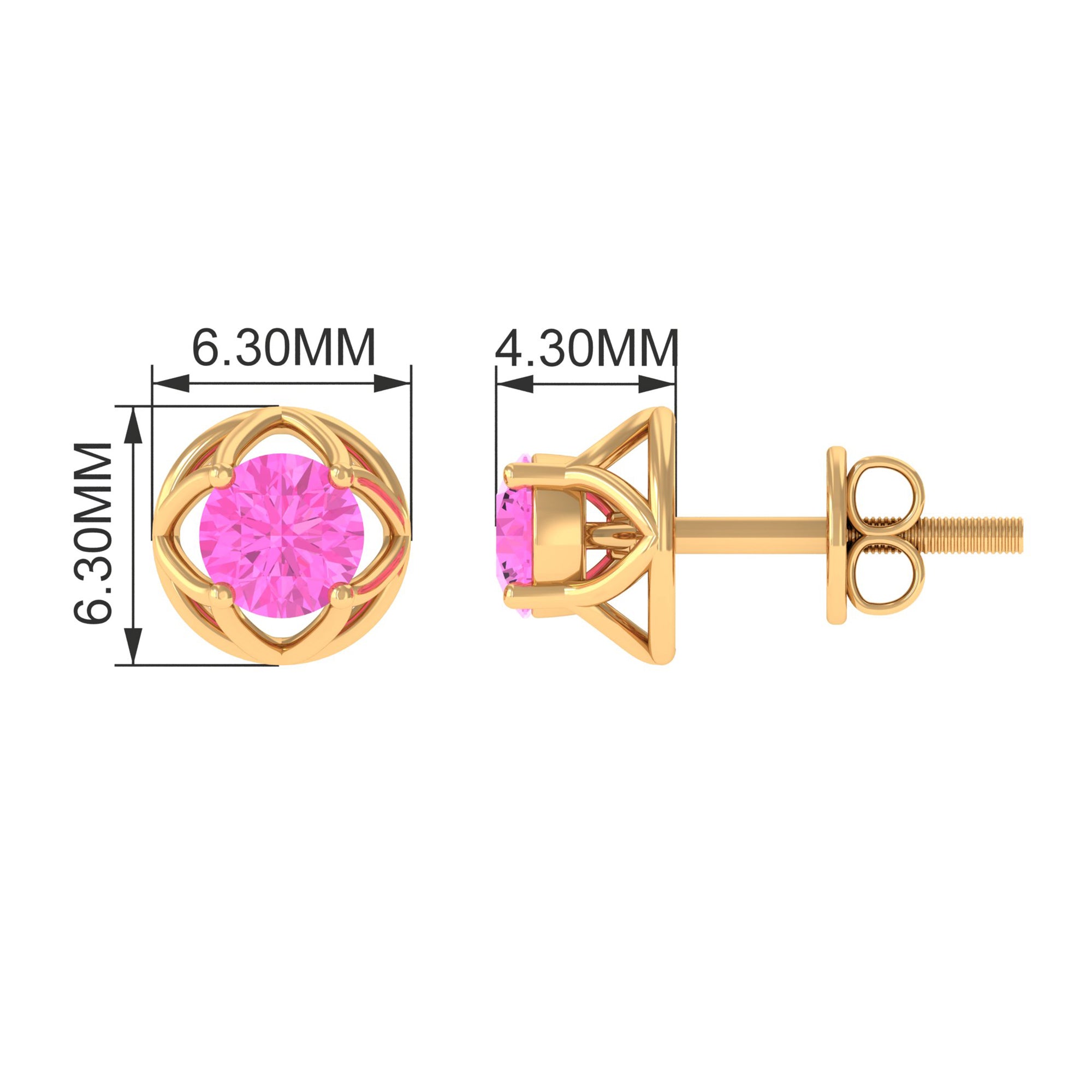 Solitaire Pink Sapphire Flower Stud Earrings Pink Sapphire - ( AAA ) - Quality - Rosec Jewels