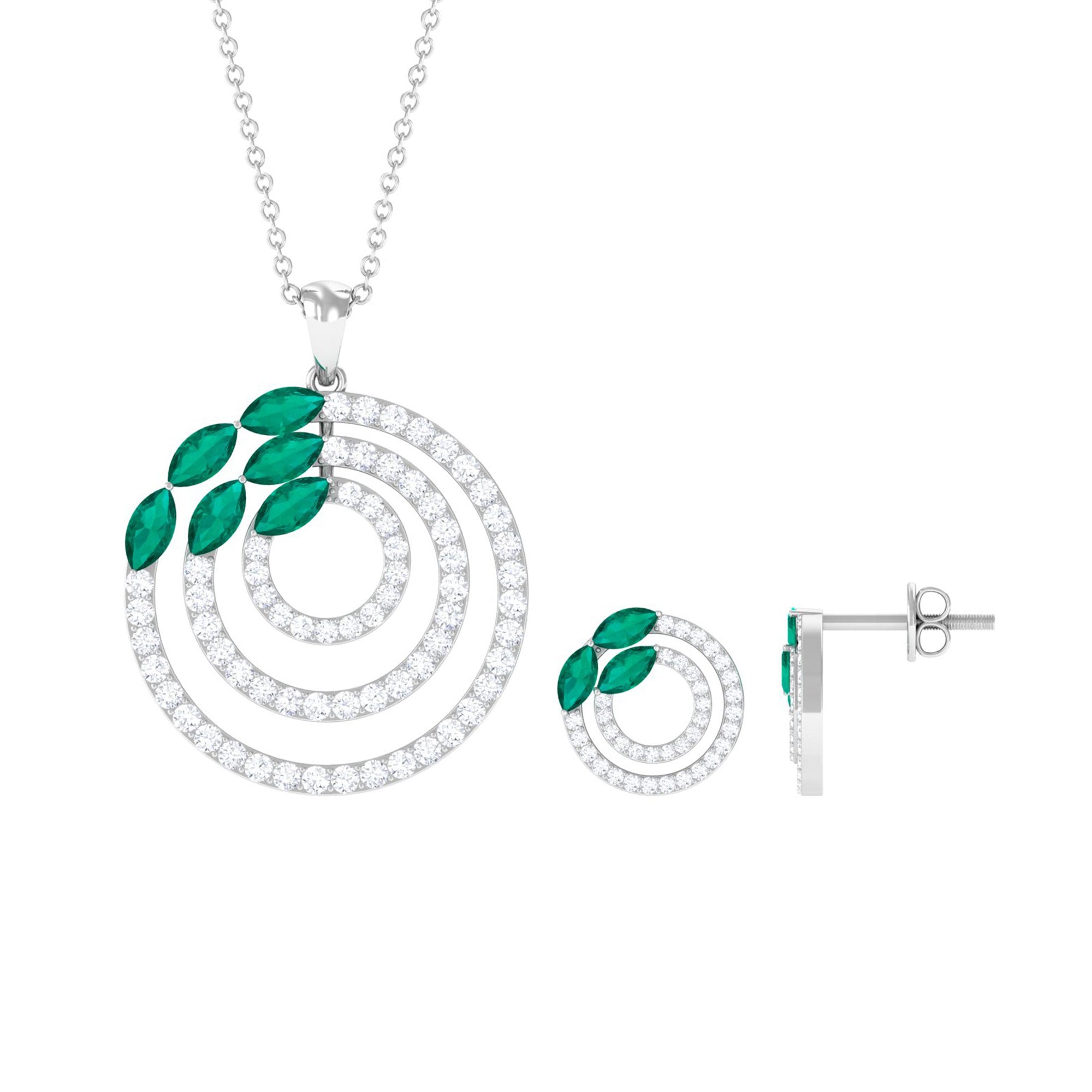 Natural Emerald and Moissanite Cocktail jewelry Set in Gold Emerald - ( AAA ) - Quality - Rosec Jewels