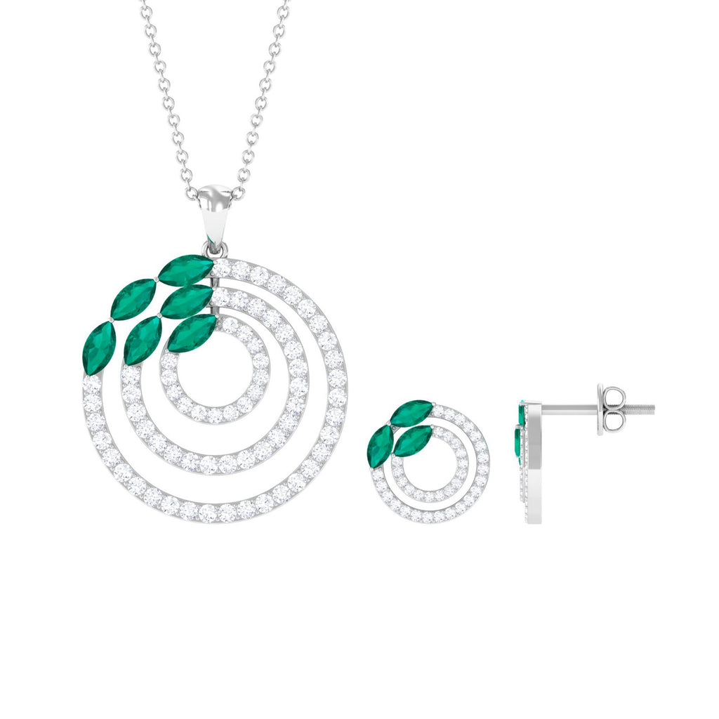 Natural Emerald and Moissanite Cocktail jewelry Set in Gold Emerald - ( AAA ) - Quality - Rosec Jewels