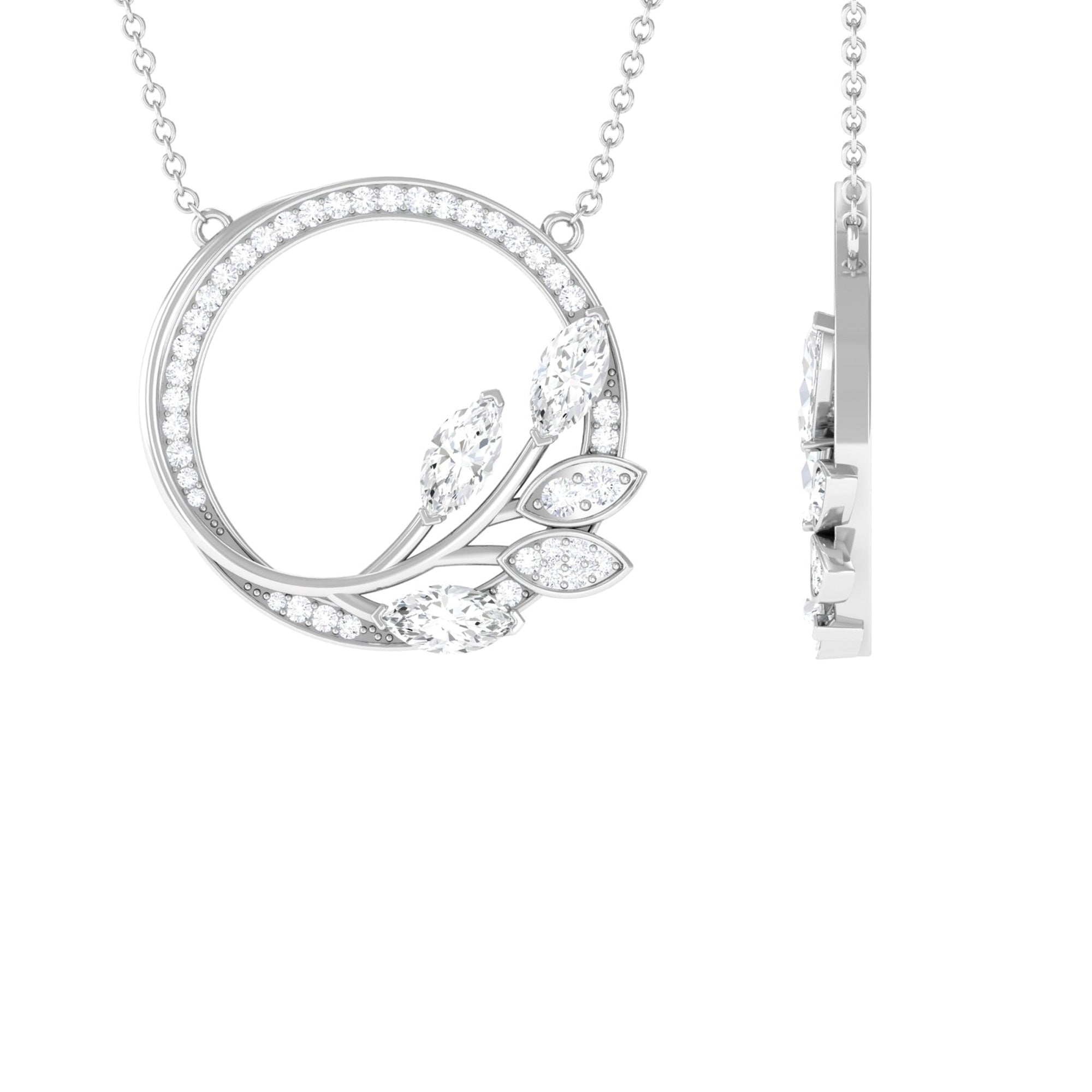 1 CT Marquise and Round Cut Moissanite Silver Leaf Eternity Necklace - Rosec Jewels