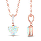 Heart Shape Ethiopian Opal Solitaire Pendant Necklace with Diamond Ethiopian Opal - ( AAA ) - Quality - Rosec Jewels