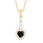 Heart Shape Created Black Diamond Drop Pendant with Diamond Accent Lab Created Black Diamond - ( AAAA ) - Quality - Rosec Jewels