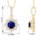 Round Created Blue Sapphire Halo Pendant with Diamond Lab Created Blue Sapphire - ( AAAA ) - Quality - Rosec Jewels