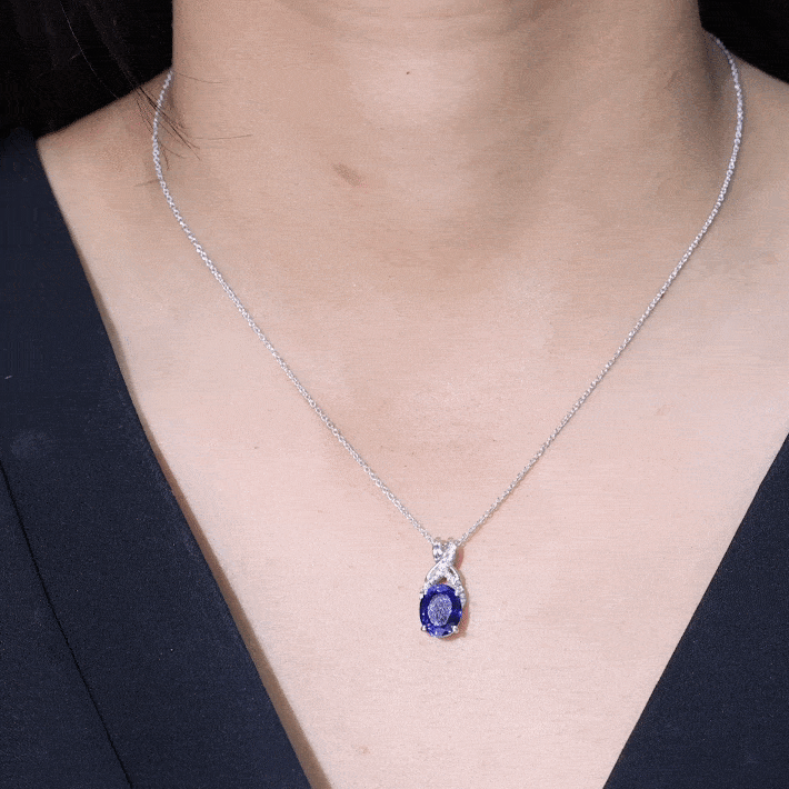 Oval Created Blue Sapphire Solitaire Pendant with Diamond Twisted Bail Lab Created Blue Sapphire - ( AAAA ) - Quality - Rosec Jewels