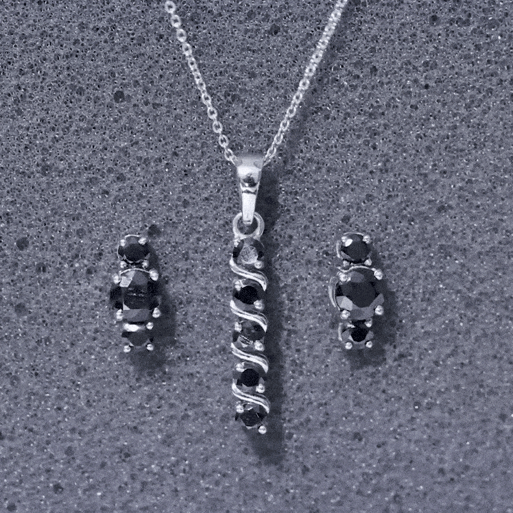 Lab Grown Black Diamond Bar Necklace and Earrings Set Lab Created Black Diamond - ( AAAA ) - Quality - Rosec Jewels