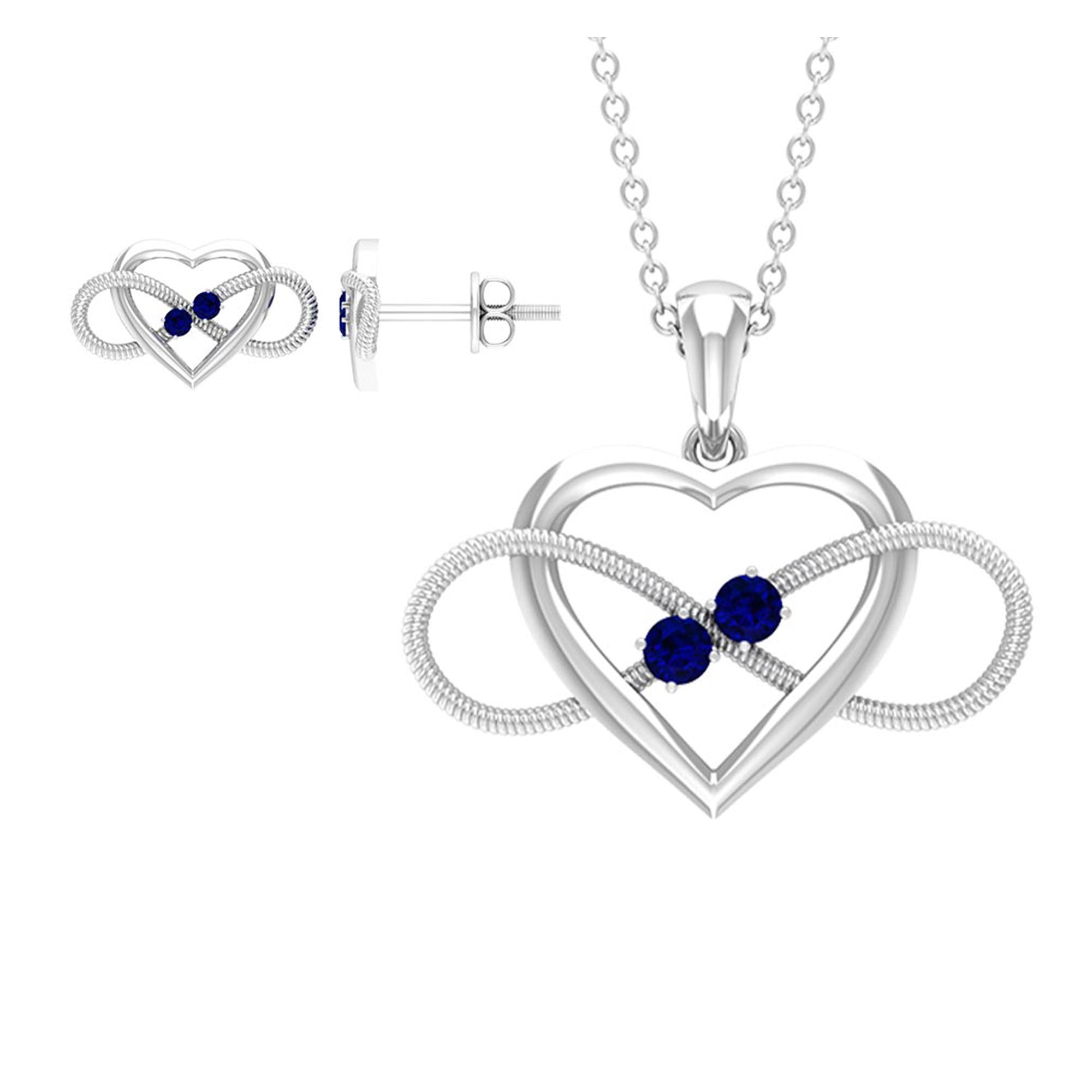 Lab Grown Blue Sapphire Infinity Heart Jewelry Set Lab Created Blue Sapphire - ( AAAA ) - Quality - Rosec Jewels