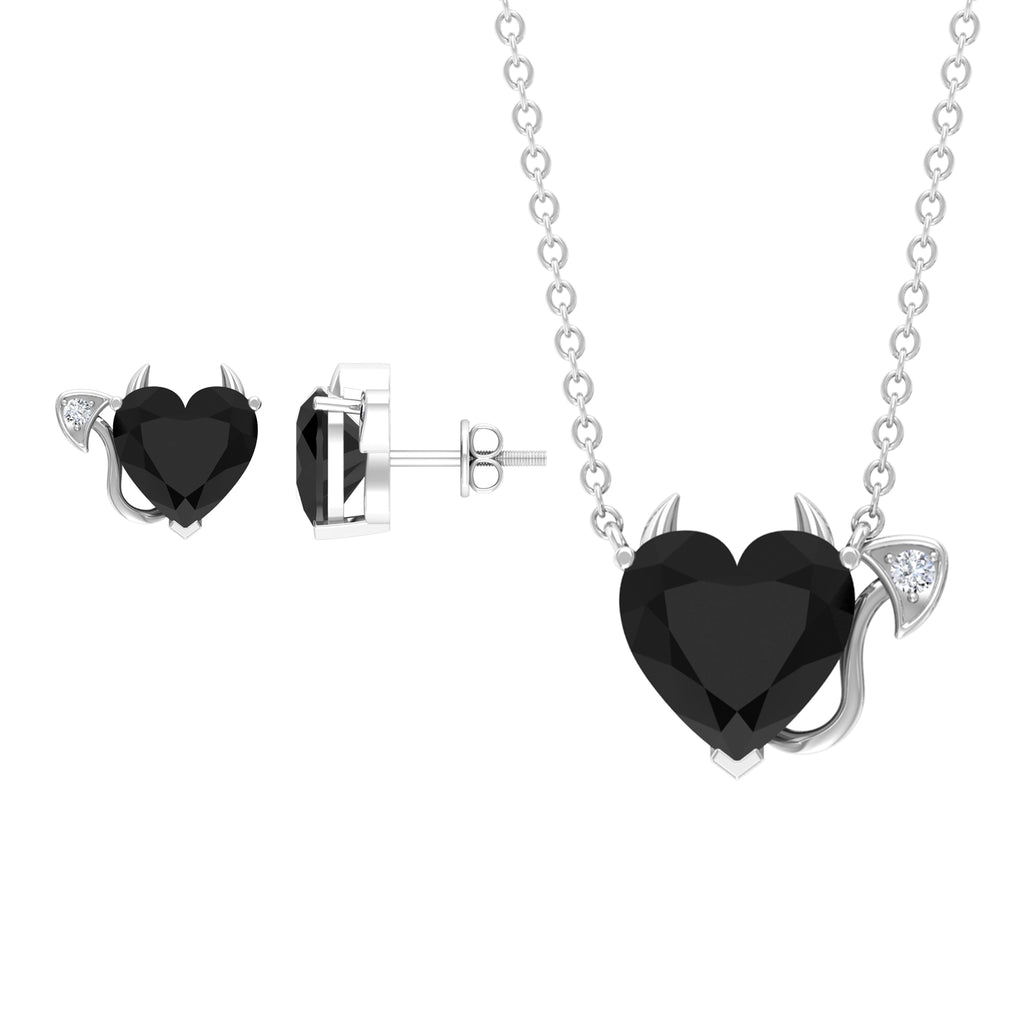 Lab Grown Black Diamond Heart Gothic Jewelry Set with Moissanite Lab Created Black Diamond - ( AAAA ) - Quality - Rosec Jewels