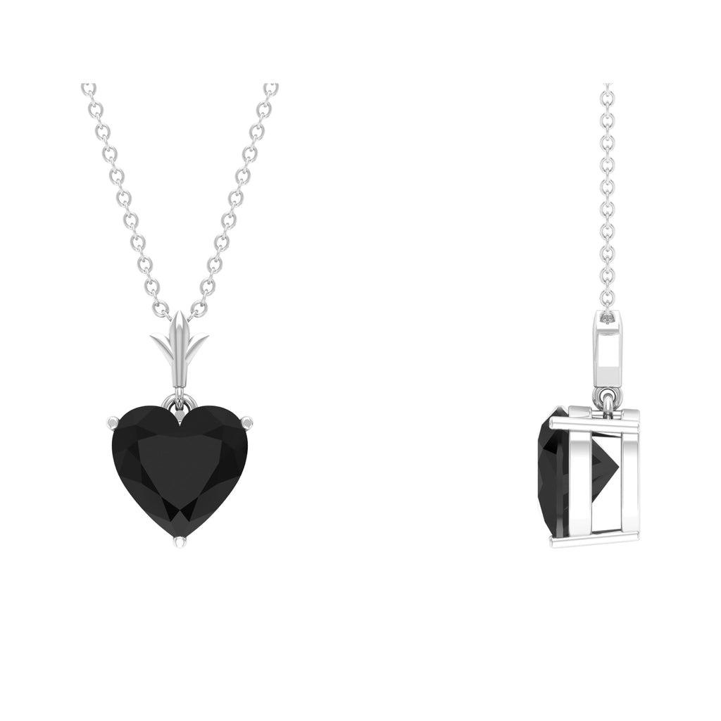 Heart Shape Created Black Diamond Solitaire Necklace in Gold Lab Created Black Diamond - ( AAAA ) - Quality - Rosec Jewels