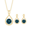 London Blue Topaz Solitaire Pendant and Earring Set with Infinity Design London Blue Topaz - ( AAA ) - Quality - Rosec Jewels