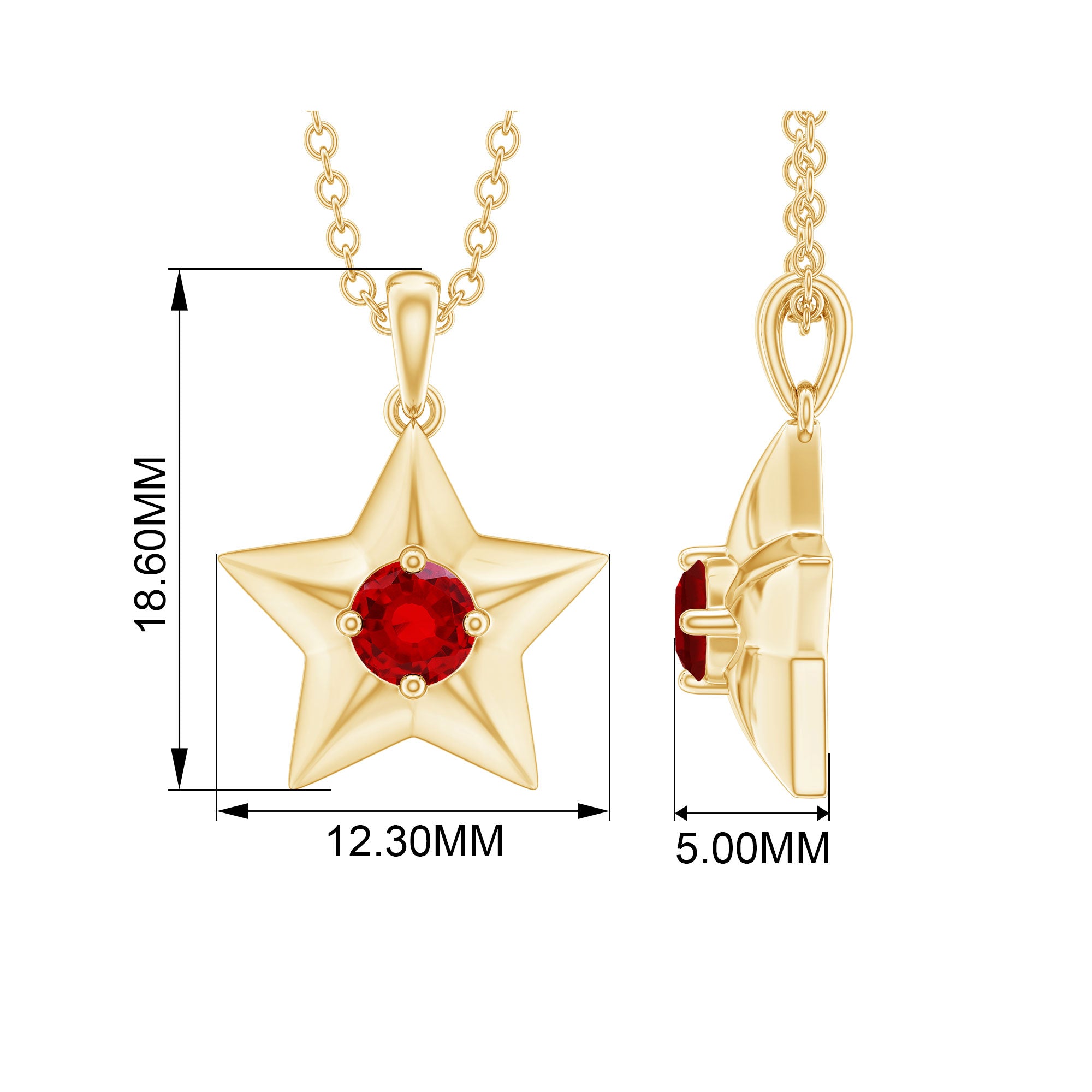 1/4 CT Lab Created Ruby and Gold Star Pendant Necklace Lab Created Ruby - ( AAAA ) - Quality - Rosec Jewels