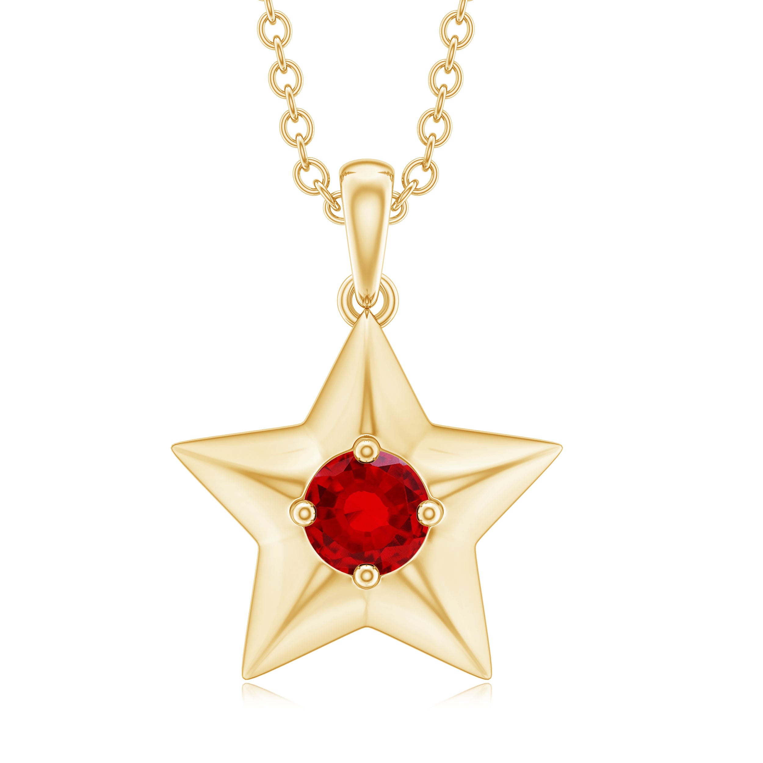 1/4 CT Lab Created Ruby and Gold Star Pendant Necklace Lab Created Ruby - ( AAAA ) - Quality - Rosec Jewels