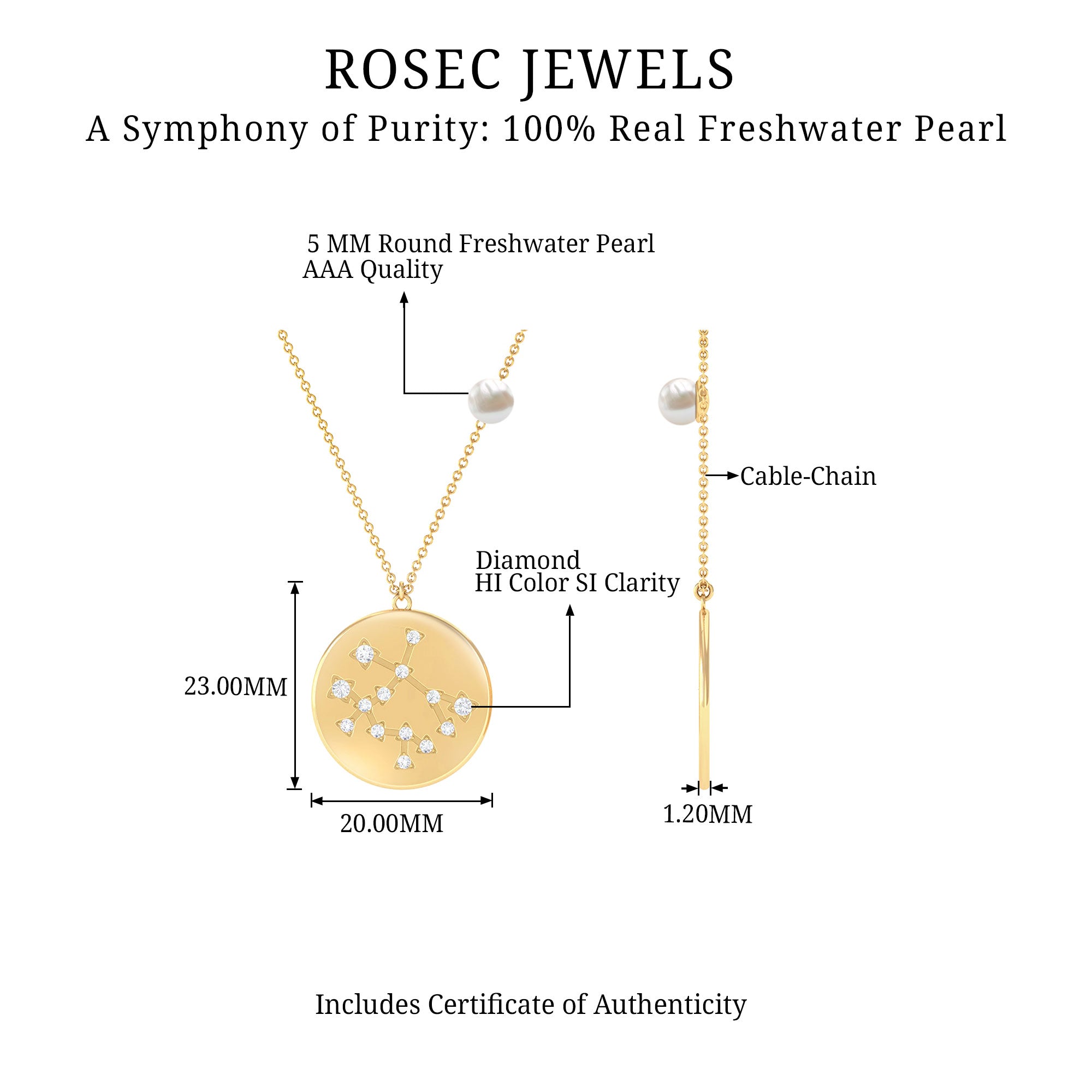 Freshwater Pearl Gemini Zodiac Pendant with Diamond Freshwater Pearl - ( AAA ) - Quality - Rosec Jewels