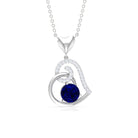 1.25 CT Created Blue Sapphire and Diamond Heart Drop Pendant Lab Created Blue Sapphire - ( AAAA ) - Quality - Rosec Jewels