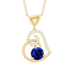 1.25 CT Created Blue Sapphire and Diamond Heart Drop Pendant Lab Created Blue Sapphire - ( AAAA ) - Quality - Rosec Jewels