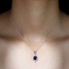 Minimal Created Blue Sapphire Silver Teardrop Pendant with Moissanite - Rosec Jewels