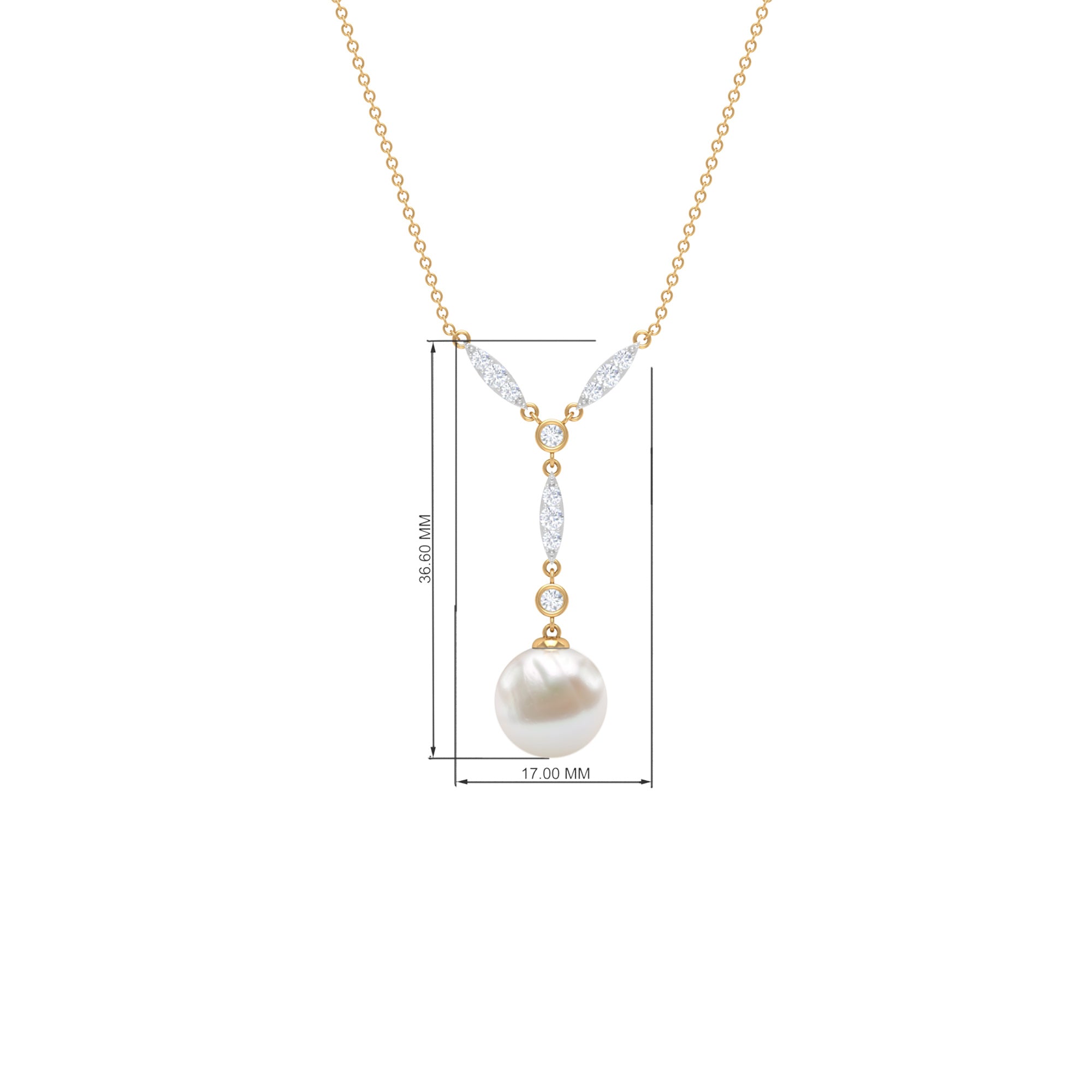 Lariat Style Diamond and Freshwater Pearl Drop Y Necklace Freshwater Pearl - ( AAA ) - Quality - Rosec Jewels