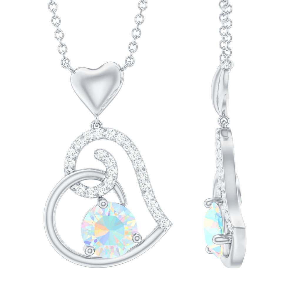 Ethiopian Opal Heart Pendant Necklace with Diamond Ethiopian Opal - ( AAA ) - Quality - Rosec Jewels