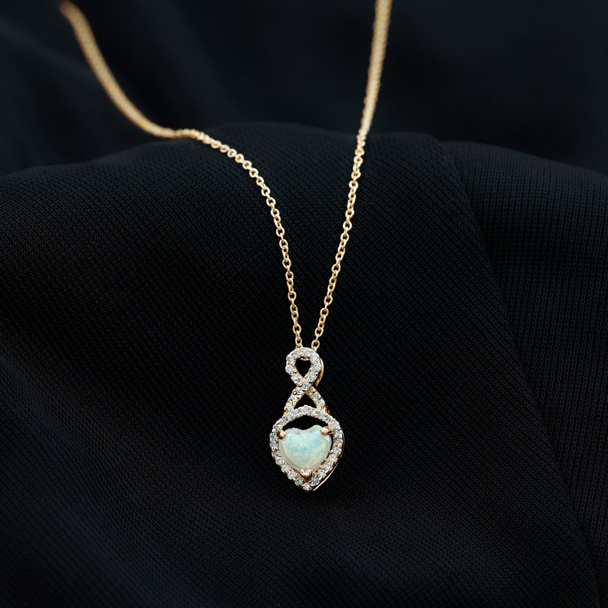Heart Shape Ethiopian Opal Infinity Pendant with Moissanite Accent Ethiopian Opal - ( AAA ) - Quality - Rosec Jewels