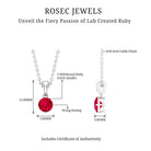 5 MM Round Shape Created Ruby Solitaire Pendant with Bail Lab Created Ruby - ( AAAA ) - Quality - Rosec Jewels