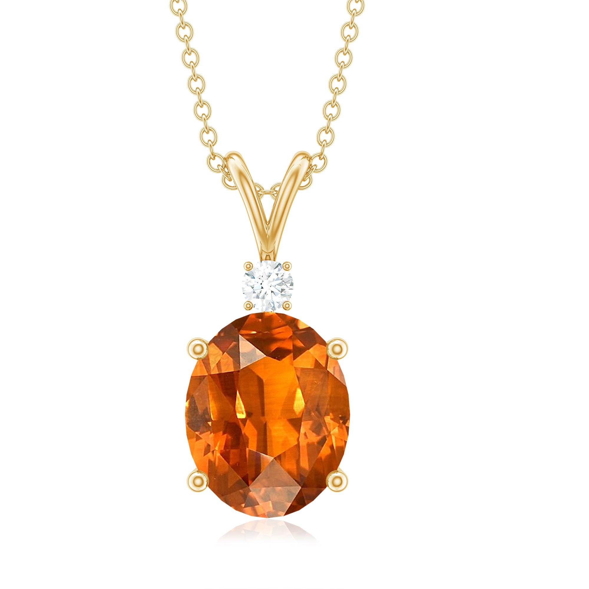 Solitaire Created Orange Sapphire Oval Pendant with Moissanite Lab Created Orange Sapphire - ( AAAA ) - Quality - Rosec Jewels