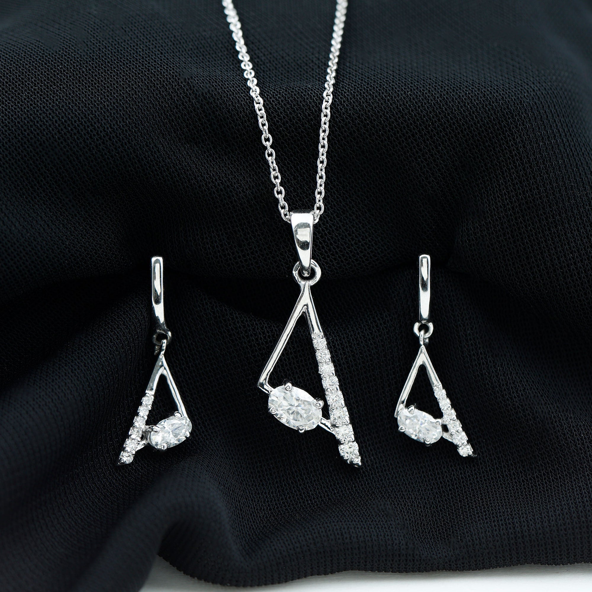 Certified Moissanite Triangle Jewelry Set Moissanite - ( D-VS1 ) - Color and Clarity - Rosec Jewels