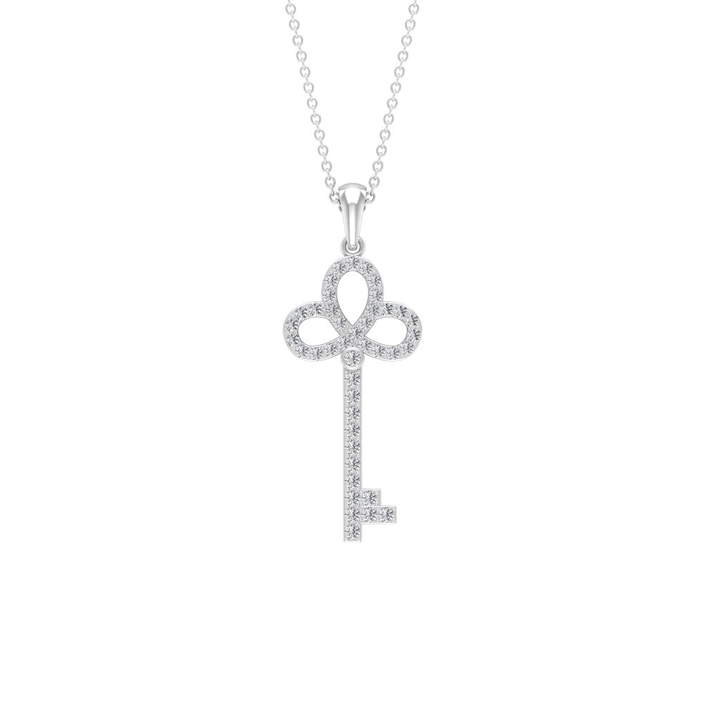 Moissanite Key Statement Pendant Necklace Moissanite - ( D-VS1 ) - Color and Clarity - Rosec Jewels