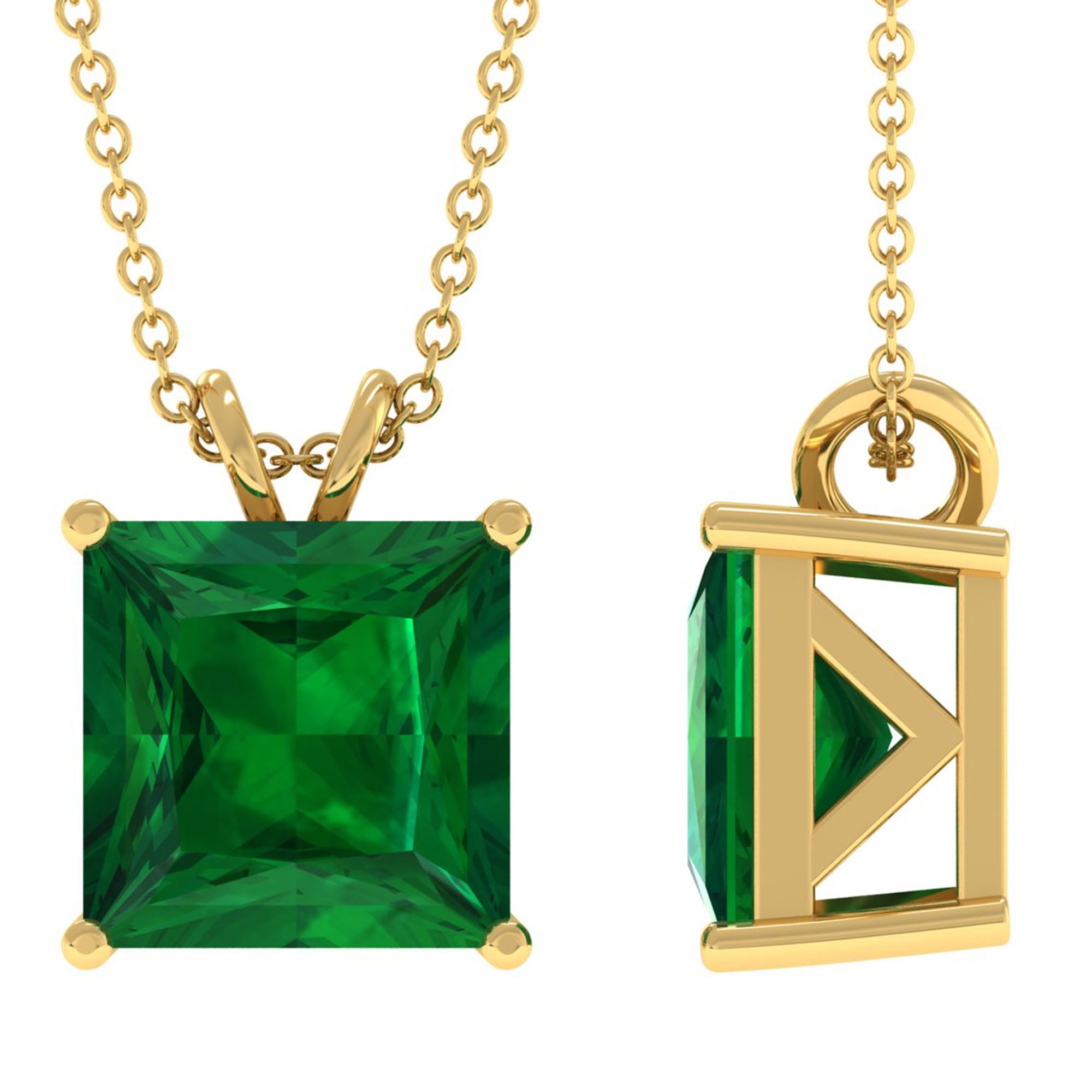 5 CT Princess Cut Created Emerald Solitaire Pendant Lab Created Emerald - ( AAAA ) - Quality - Rosec Jewels