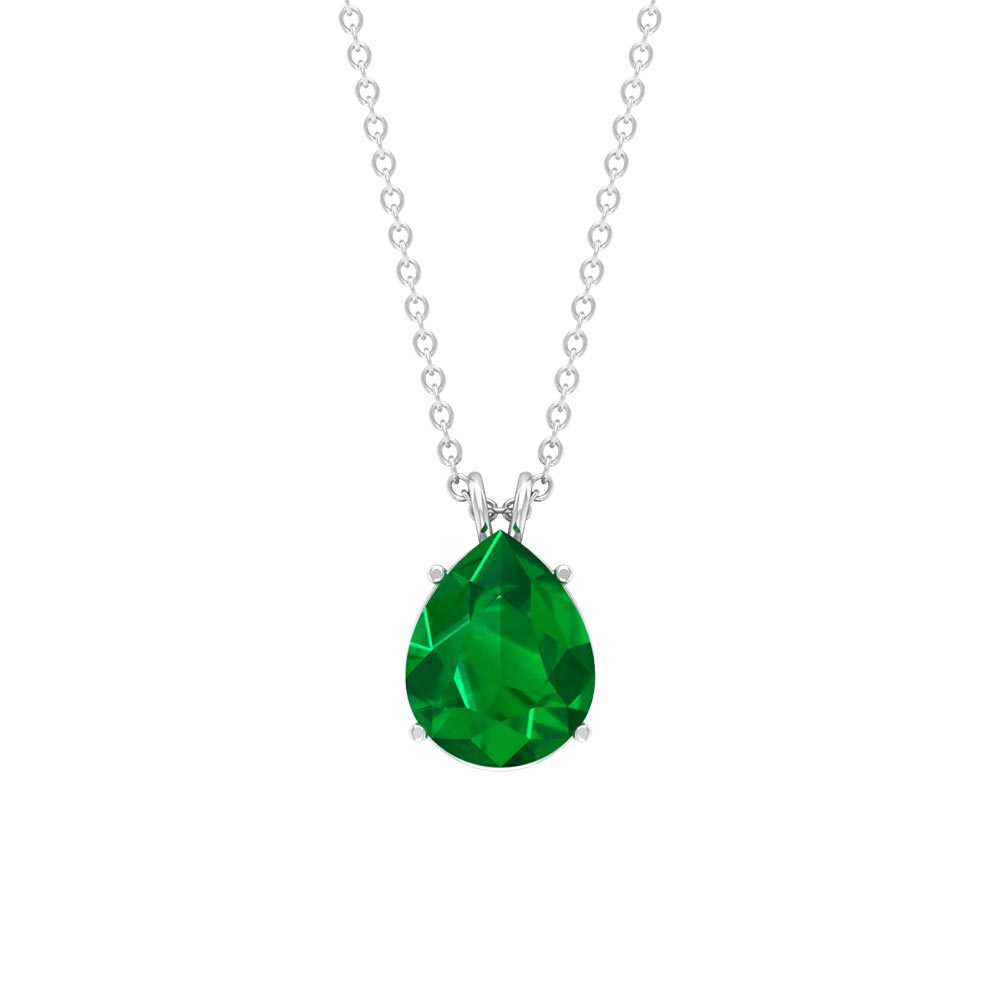 Pear Cut Lab Grown Emerald Solitaire Pendant Necklace Lab Created Emerald - ( AAAA ) - Quality - Rosec Jewels