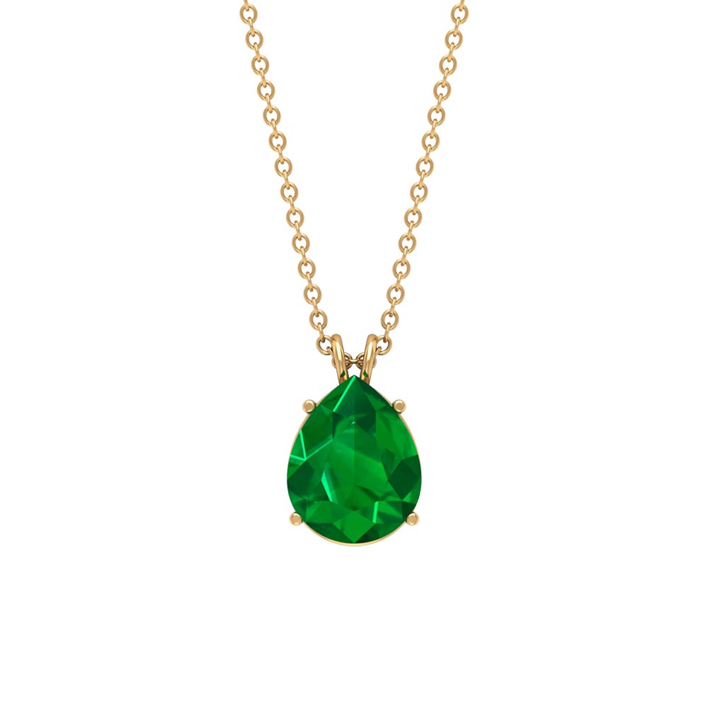 Pear Cut Lab Grown Emerald Solitaire Pendant Necklace Lab Created Emerald - ( AAAA ) - Quality - Rosec Jewels