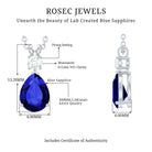 Created Blue Sapphire and Moissanite Modern Teardrop Pendant in Silver - Rosec Jewels