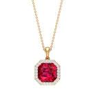 Asscher Cut Created Ruby Bridal Halo Pendant Necklace With Moissanite Lab Created Ruby - ( AAAA ) - Quality - Rosec Jewels
