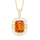 Vintage Emerald Cut Created Orange Sapphire Pendant with Moissanite Lab Created Orange Sapphire - ( AAAA ) - Quality - Rosec Jewels