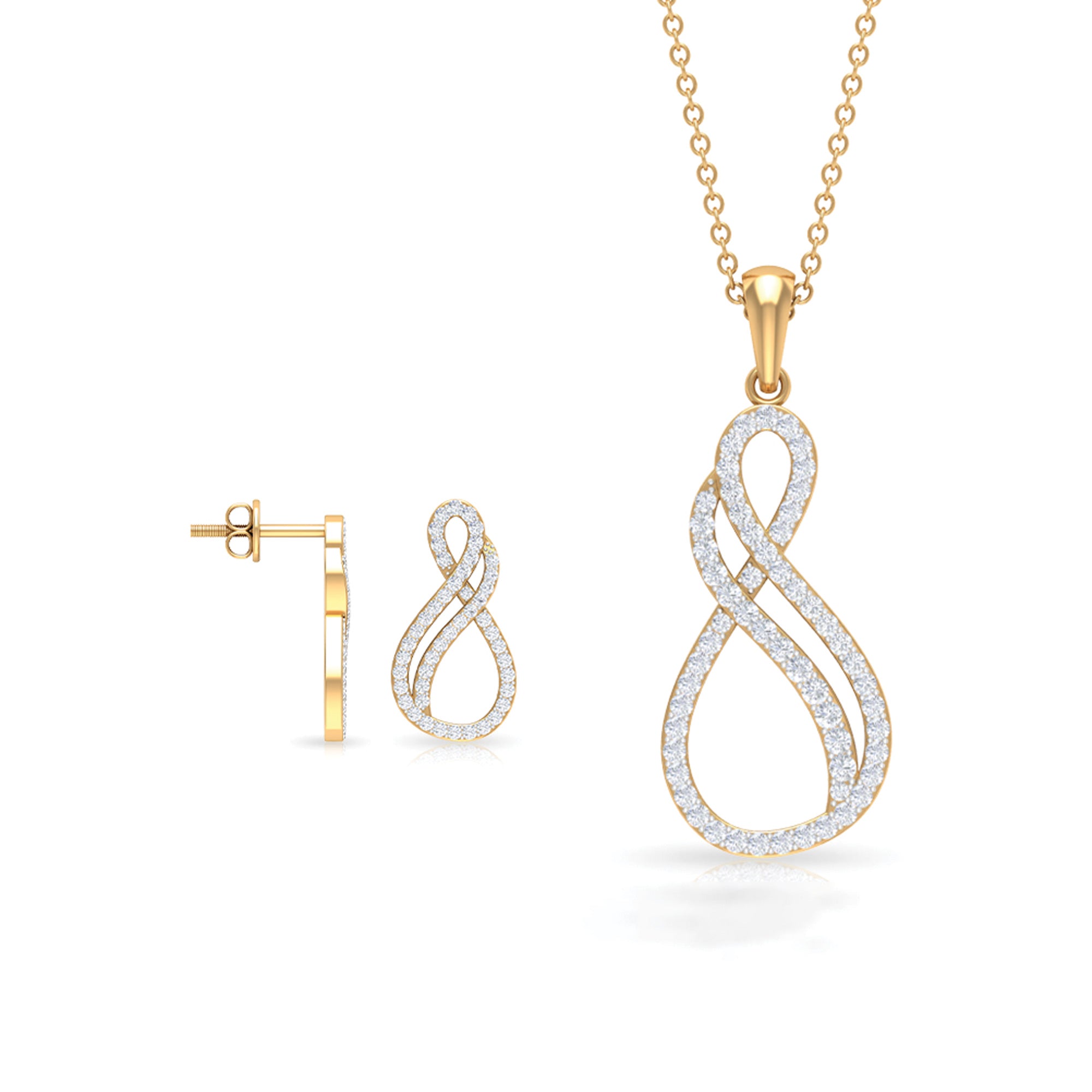 Infinity Earrings and Necklace Set with 3/4 CT Diamond Diamond - ( HI-SI ) - Color and Clarity - Rosec Jewels
