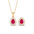 3.25 CT Pear Cut Ruby and Moissanite Pendant and Earring Set Ruby - ( AAA ) - Quality - Rosec Jewels